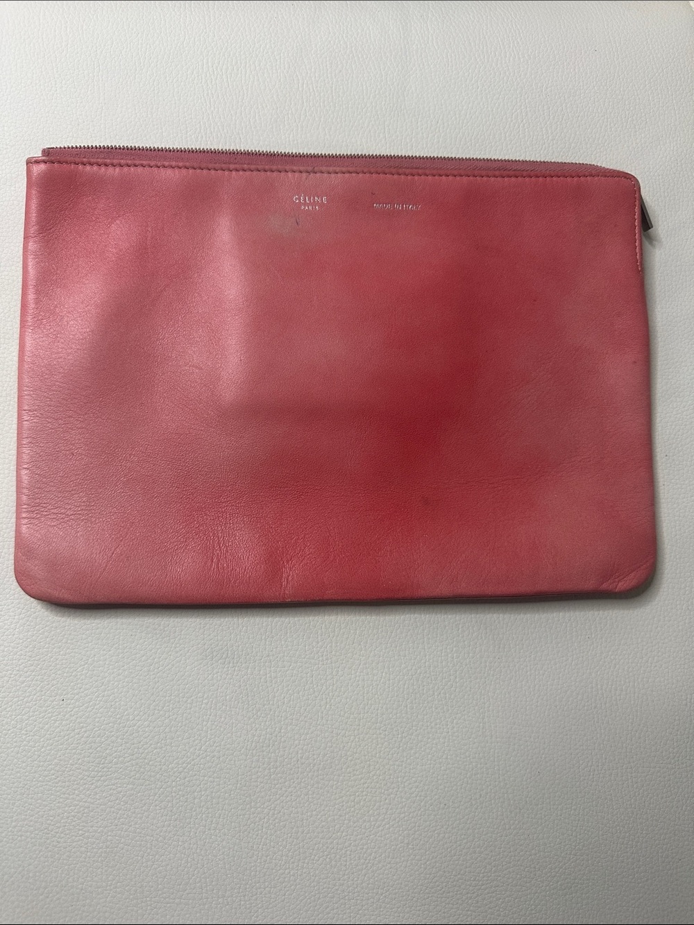 Celine Pink Leather Zip Clutch
